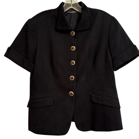 Tahari Classics Black Short Sleeve Blazer SZ 12 100% Cotton Office Chic Glam - Picture 1 of 5
